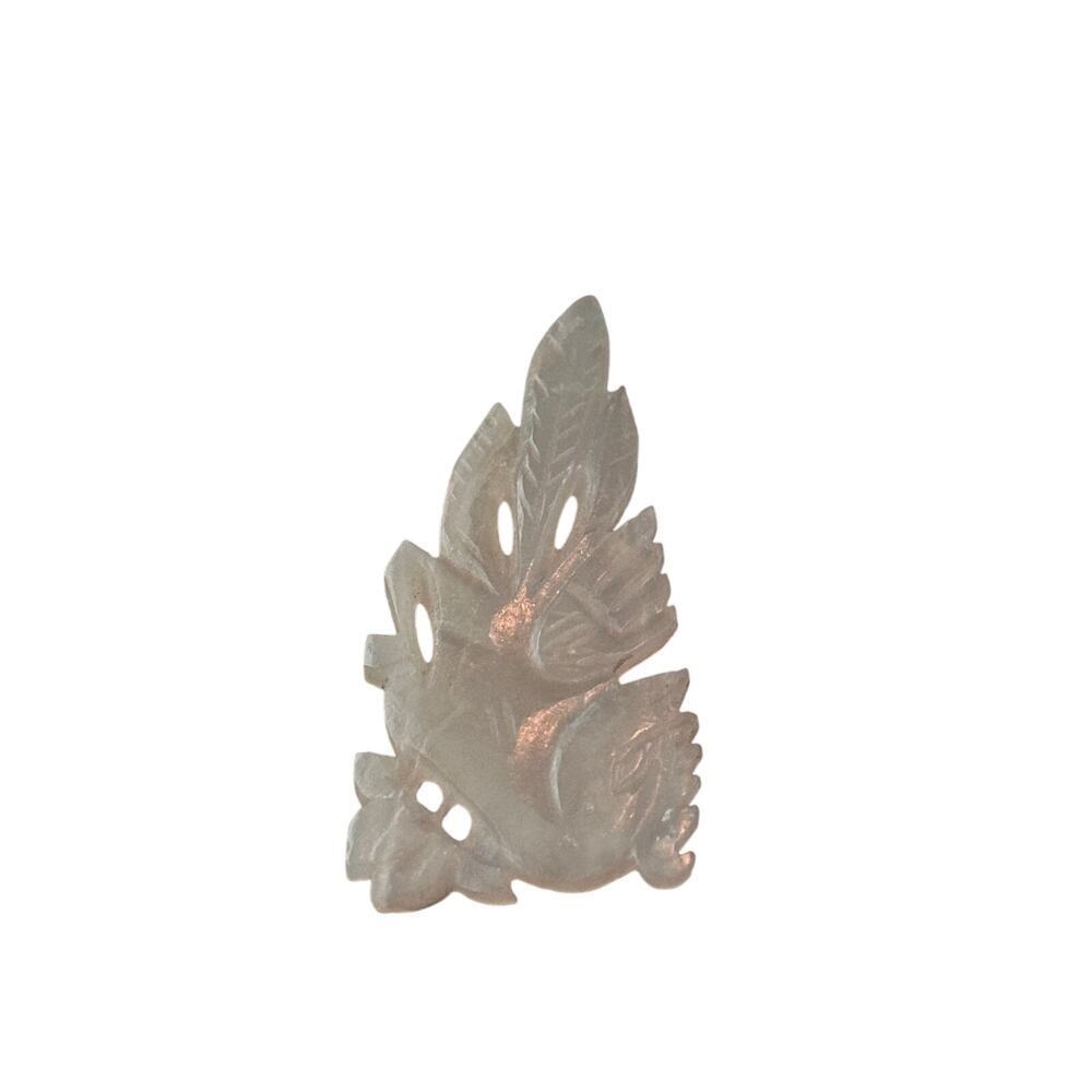 Mother of Pearl Carved White Floral Bird Motif Jade Pendant